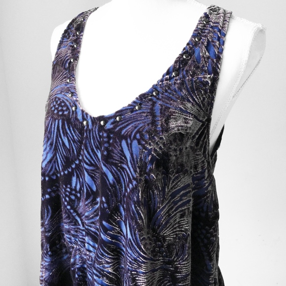 free people fairycore romantic fairy fantasy mini tunic dress blue floral velvet - Picture 4 of 9